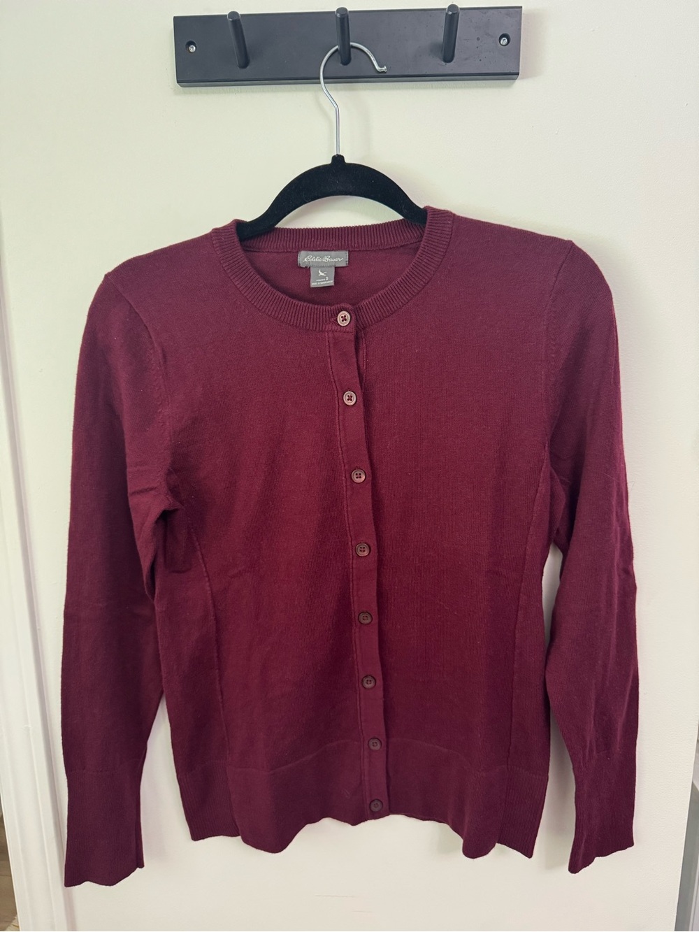 Eddie Bauer Women's Burgundy Button-Front Crewneck Cardigan - Small